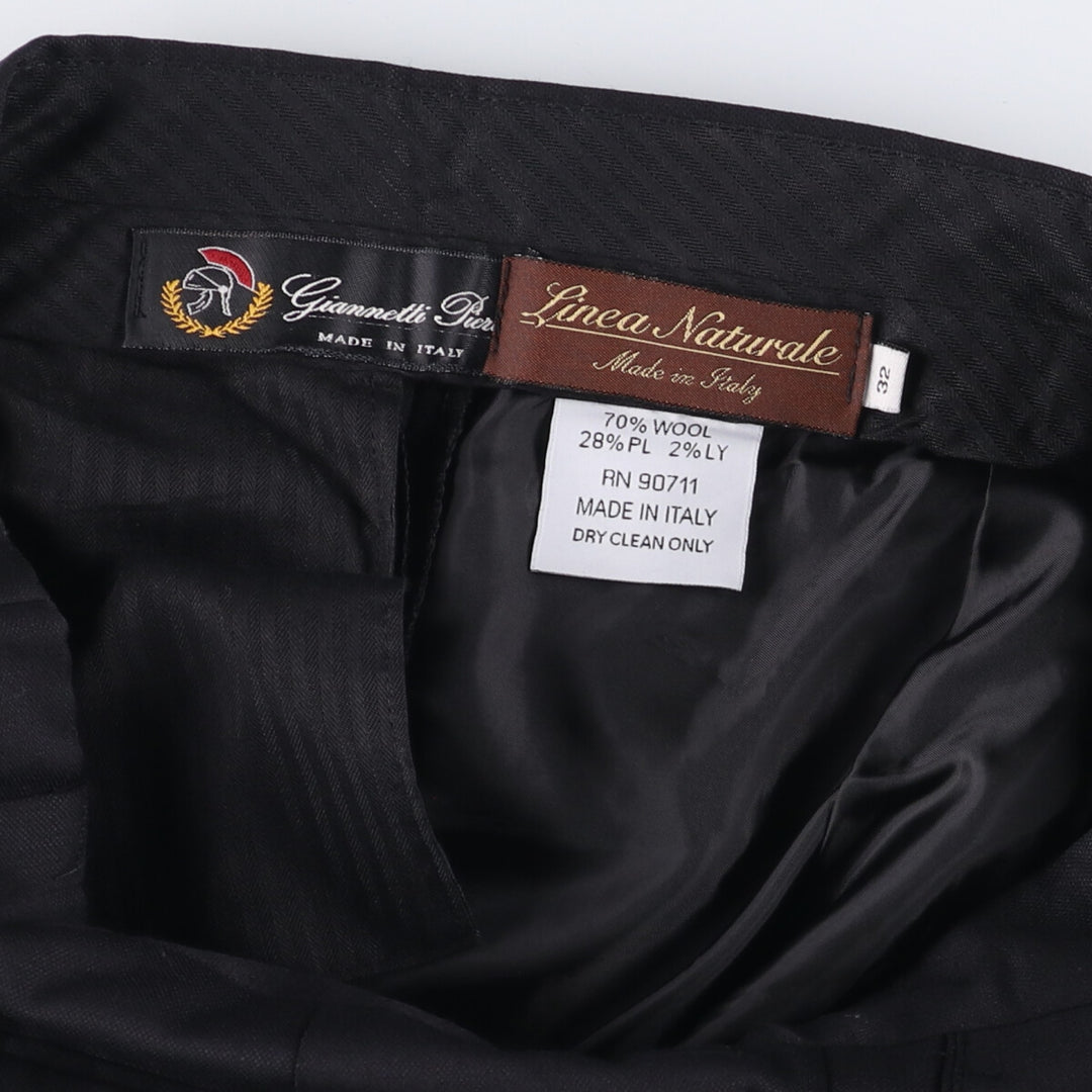 70'S LINEA NATURALE two-pleat wool pants slacks made in Italy men's w32 vintage wool black type Vintage Second Hand