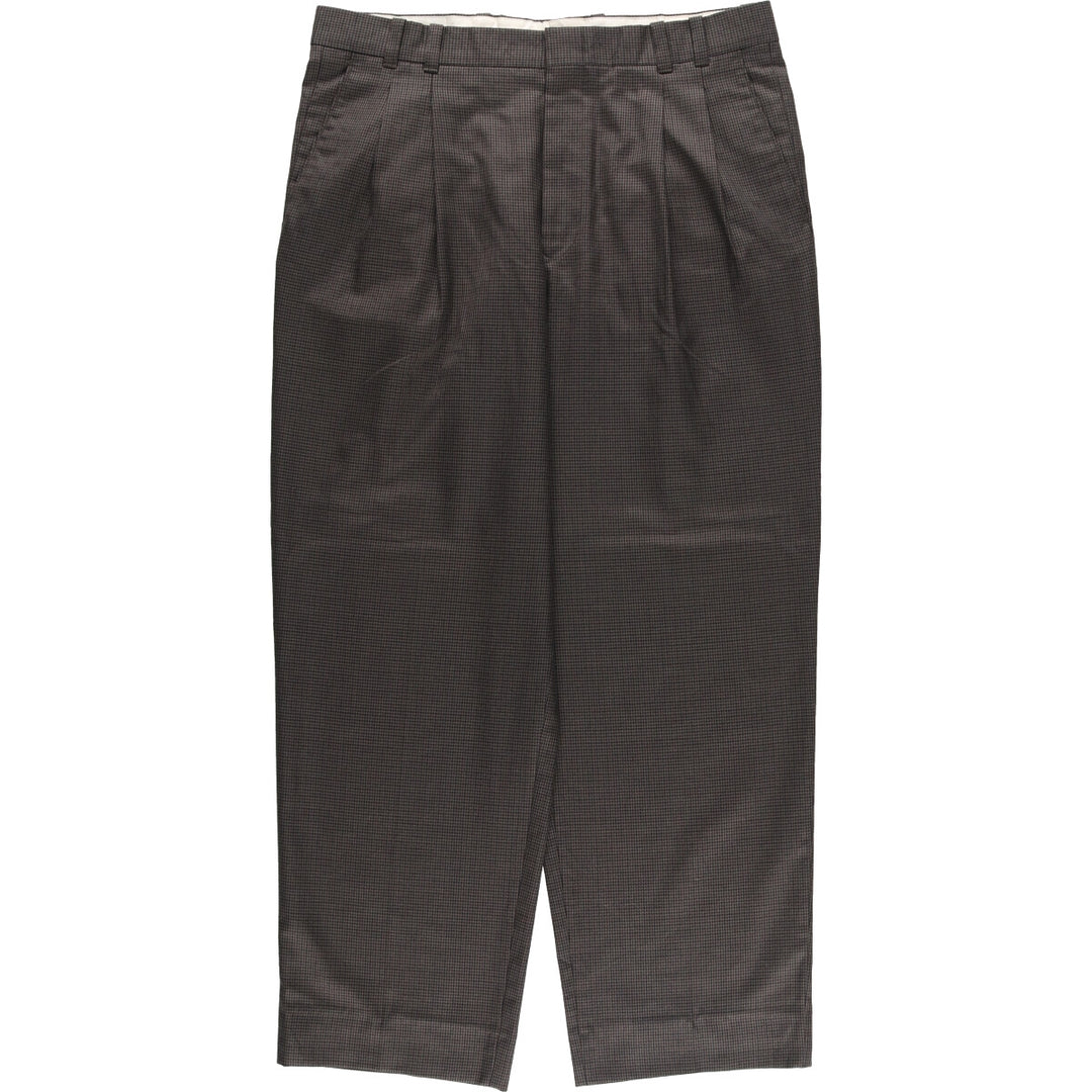 MANTLES Houndstooth Pattern Two-pleat Polyester x Wool Pants Slacks Made in Canada Men's W34 equivalent polyester Charcoal Vintage Second Hand