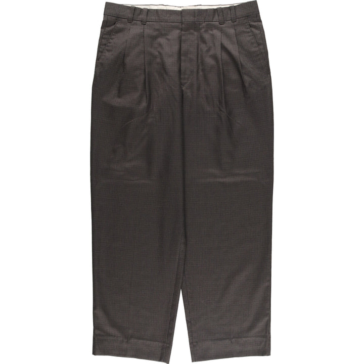 MANTLES Houndstooth Pattern Two-pleat Polyester x Wool Pants Slacks Made in Canada Men's W34 equivalent polyester Charcoal Vintage Second Hand