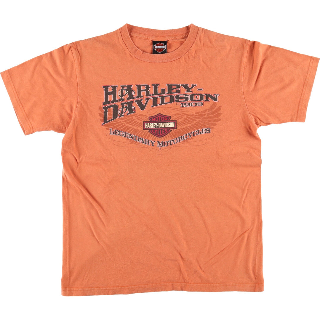 00'S Harley-Davidson Motorcycle Bike T-shirt Made in USA Men's L size cotton orange type Vintage Second Hand