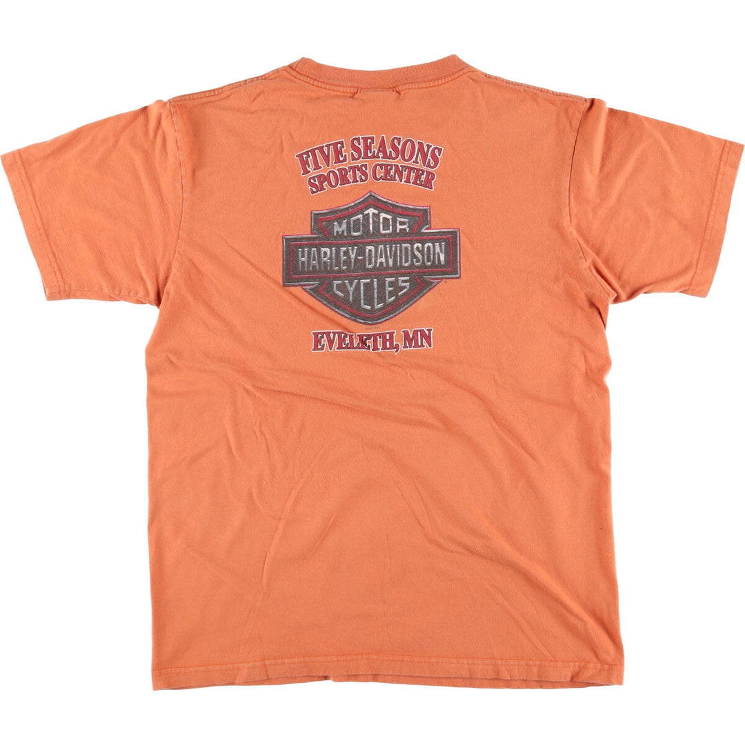 00'S Harley-Davidson Motorcycle Bike T-shirt Made in USA Men's L size cotton orange type Vintage Second Hand