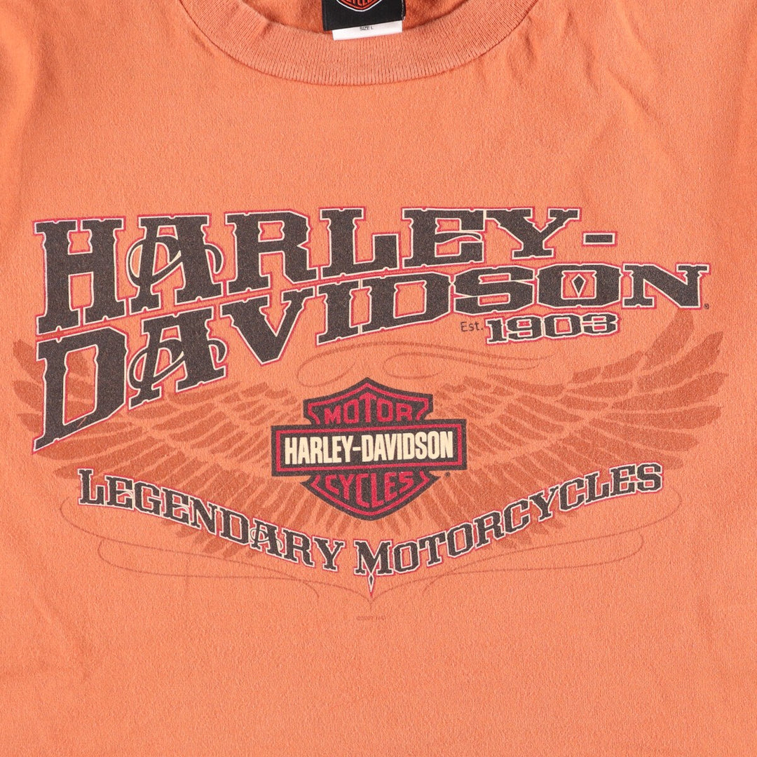 00'S Harley-Davidson Motorcycle Bike T-shirt Made in USA Men's L size cotton orange type Vintage Second Hand