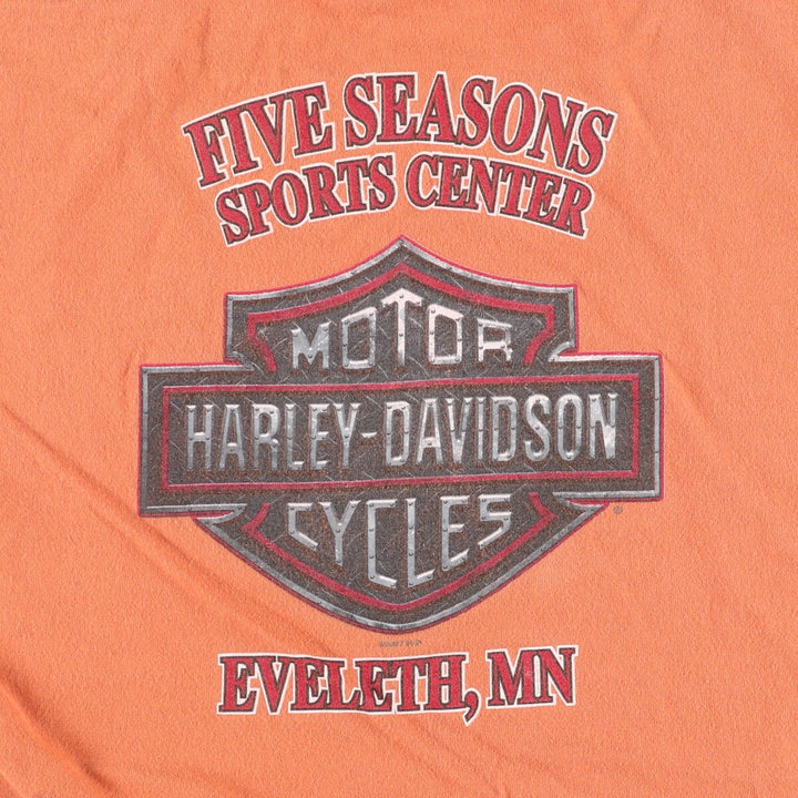 00'S Harley-Davidson Motorcycle Bike T-shirt Made in USA Men's L size cotton orange type Vintage Second Hand