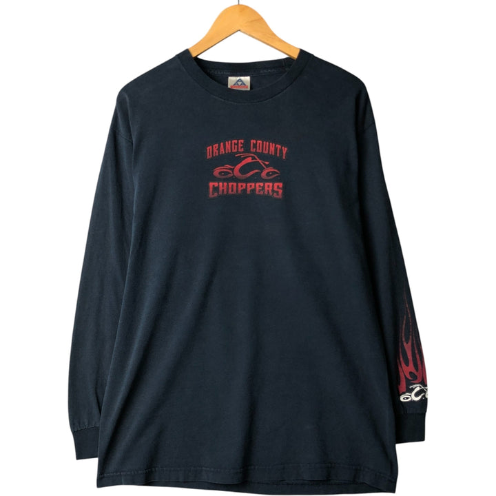 ALSTYLE APPAREL AND ACTIVEWEAR Fire Pattern Long T-Shirt Long T Men's L size cotton navy blue type Vintage Second Hand