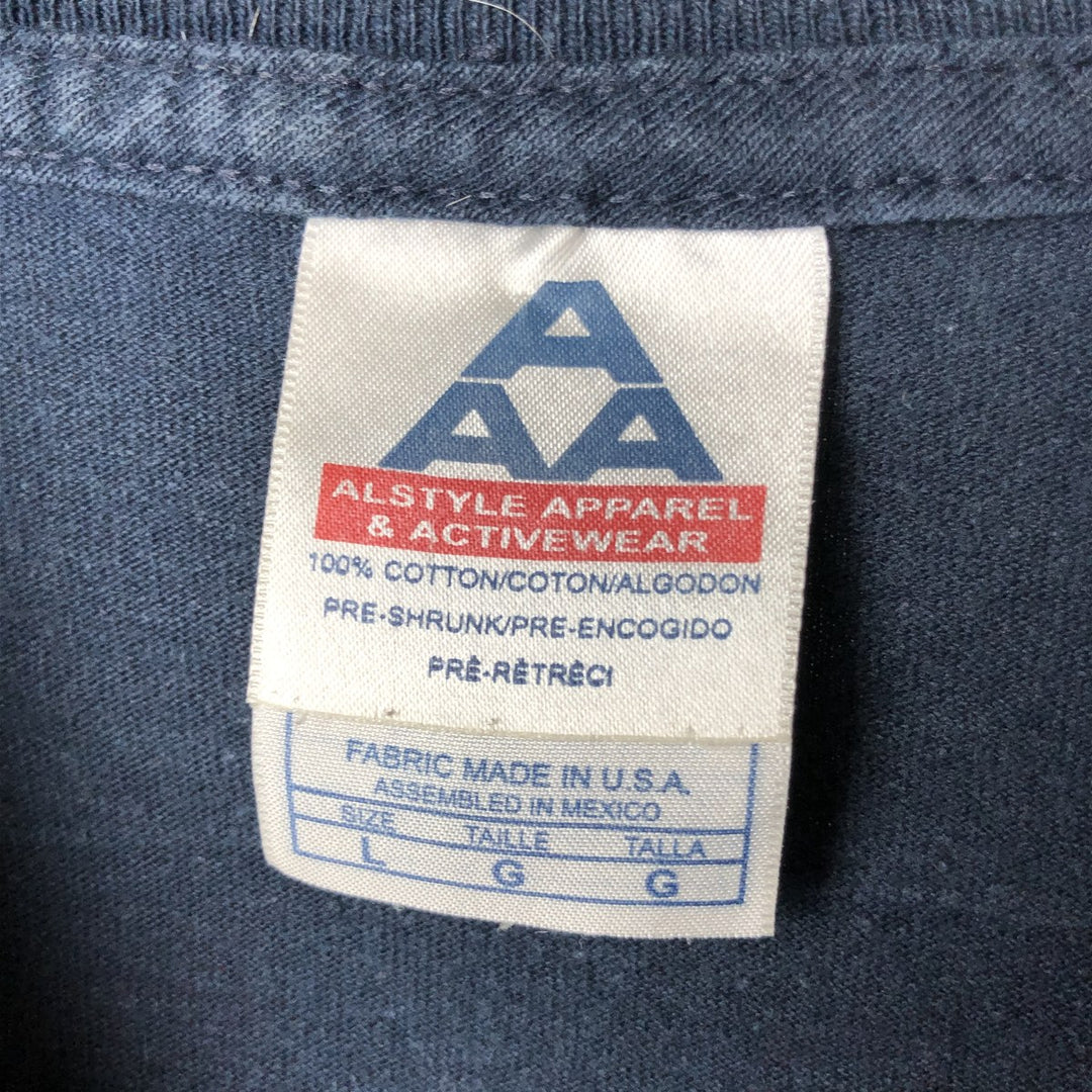 ALSTYLE APPAREL AND ACTIVEWEAR Fire Pattern Long T-Shirt Long T Men's L size cotton navy blue type Vintage Second Hand