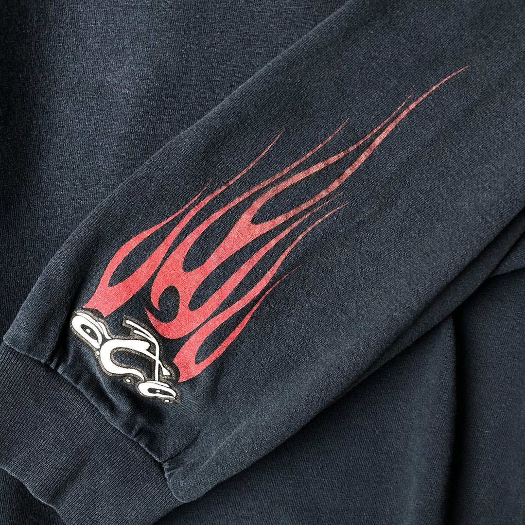 ALSTYLE APPAREL AND ACTIVEWEAR Fire Pattern Long T-Shirt Long T Men's L size cotton navy blue type Vintage Second Hand