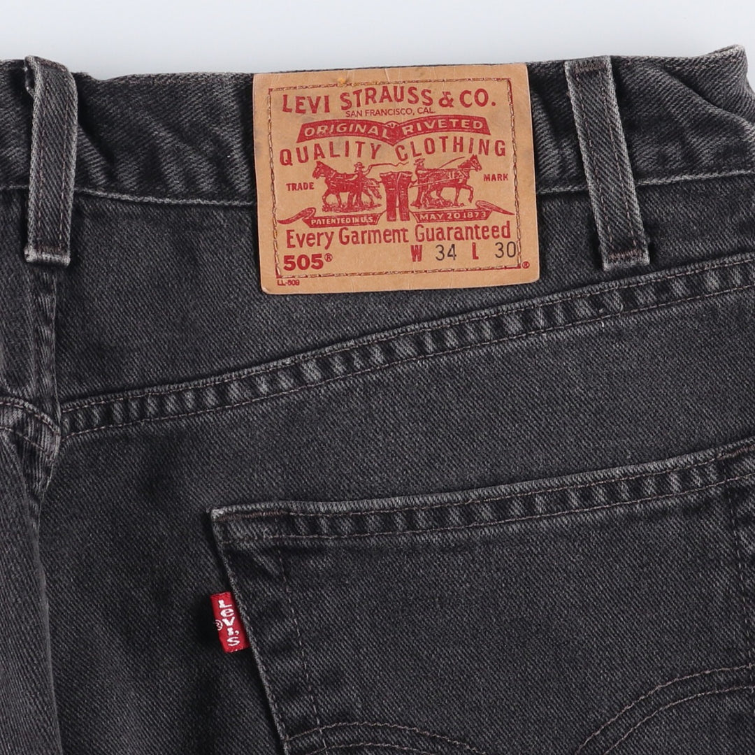00'S Levi's 505 REGULAR FIT STRAIGHT LEG black denim tapered denim pants for men, size w34 cotton black type Vintage Second Hand