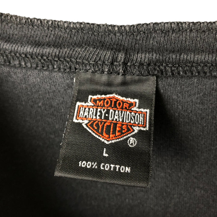 00'S Harley-Davidson Henley neck long T-shirt, made in the USA, men's size L cotton black type Vintage Second Hand