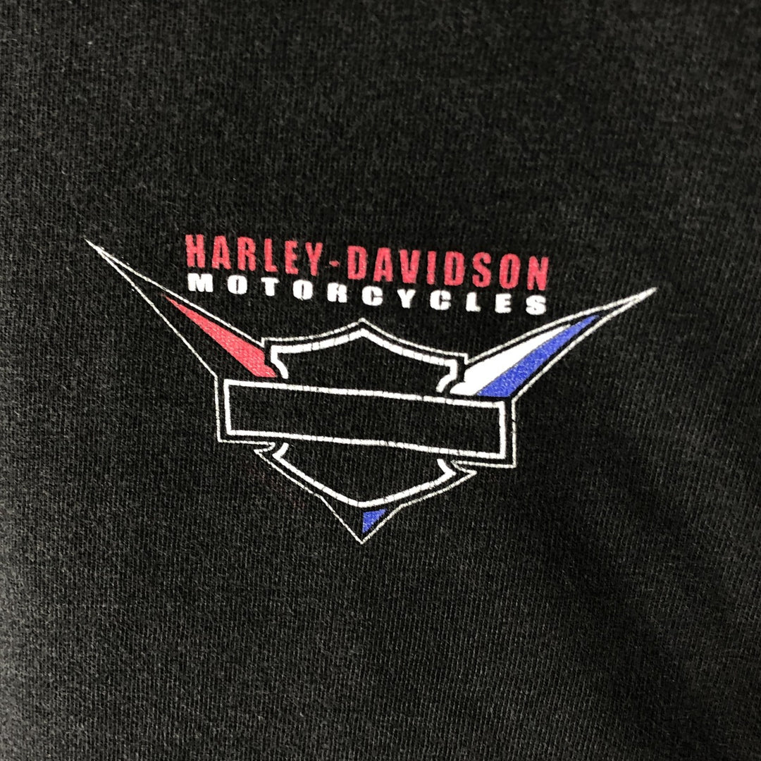 00'S Harley-Davidson Henley neck long T-shirt, made in the USA, men's size L cotton black type Vintage Second Hand