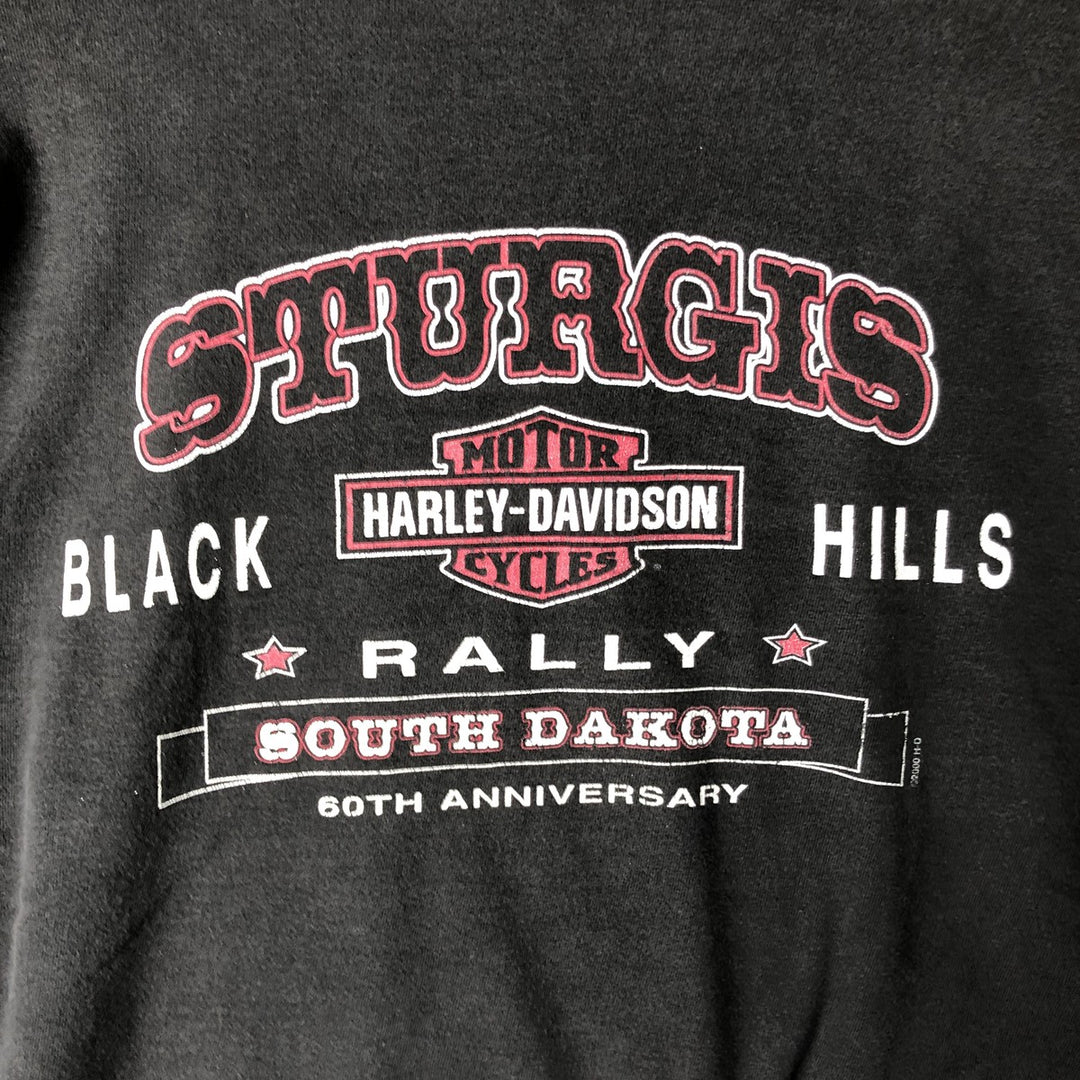 00'S Harley-Davidson Henley neck long T-shirt, made in the USA, men's size L cotton black type Vintage Second Hand