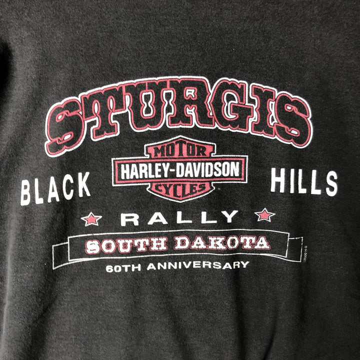 00'S Harley-Davidson Henley neck long T-shirt, made in the USA, men's size L cotton black type Vintage Second Hand