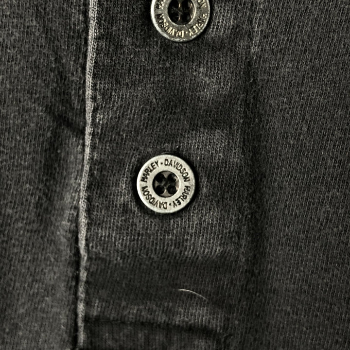 00'S Harley-Davidson Henley neck long T-shirt, made in the USA, men's size L cotton black type Vintage Second Hand