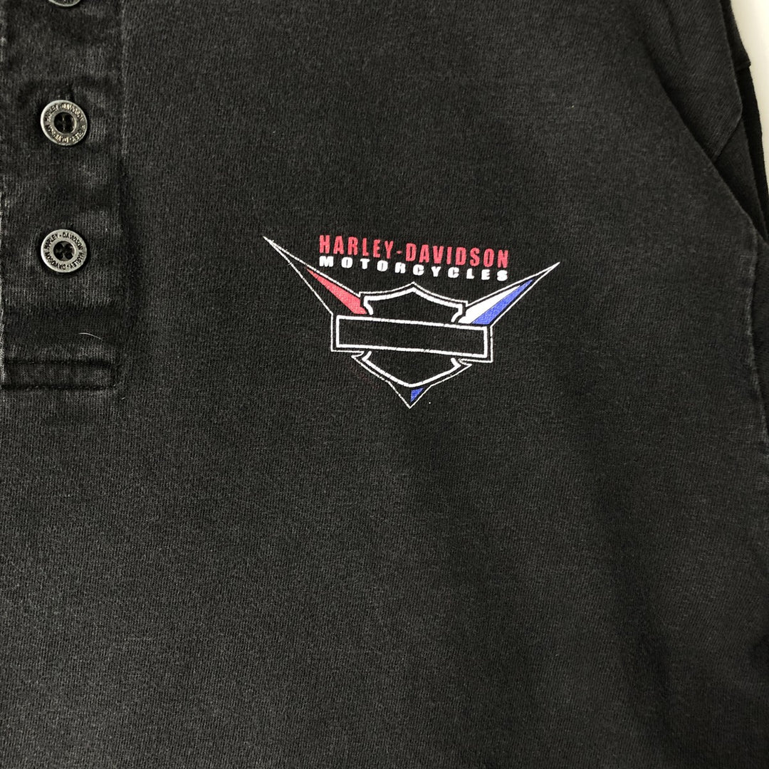 00'S Harley-Davidson Henley neck long T-shirt, made in the USA, men's size L cotton black type Vintage Second Hand
