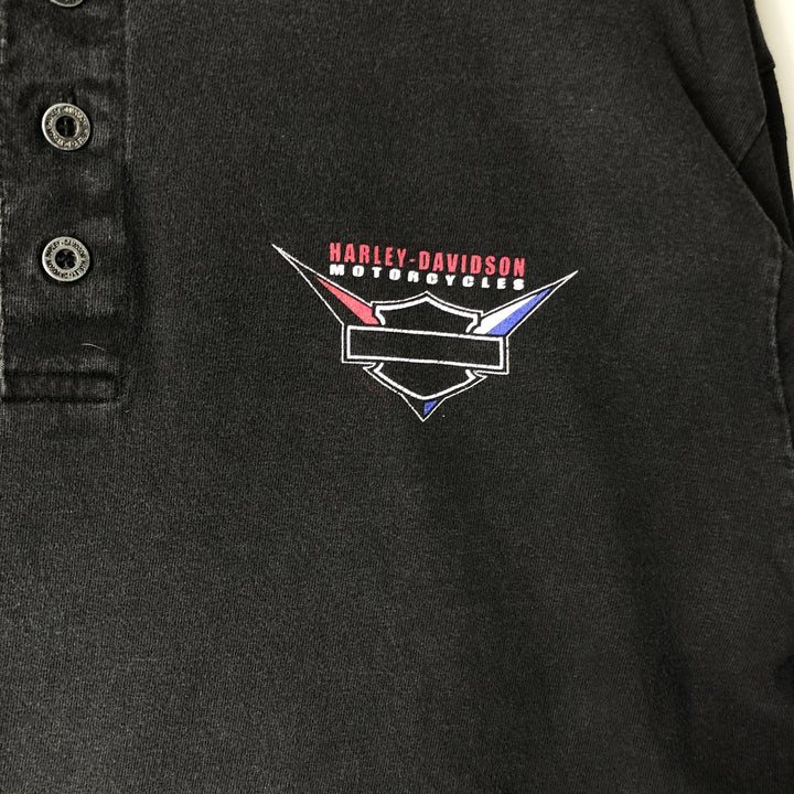 00'S Harley-Davidson Henley neck long T-shirt, made in the USA, men's size L cotton black type Vintage Second Hand