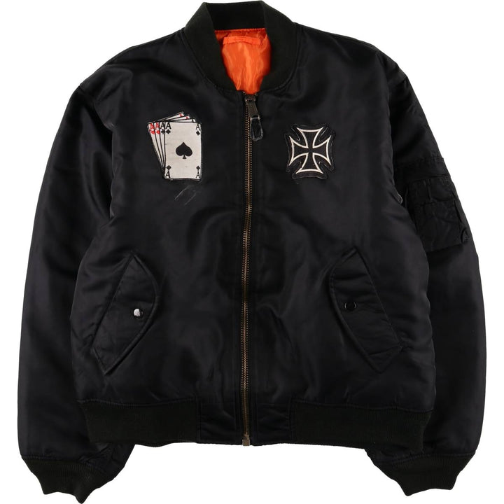 Civilian MA-1 style padded military flight jacket, men's size L Nylon black type Vintage Second Hand