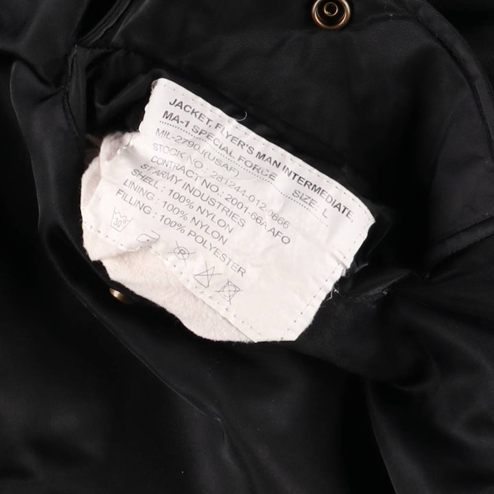 Civilian MA-1 style padded military flight jacket, men's size L Nylon black type Vintage Second Hand