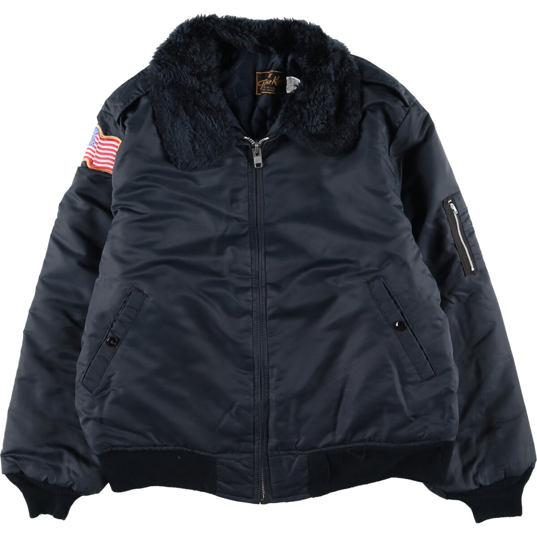 Vintage 1970s-1980'S Timber King B-15 style military flight jacket with stars and stripes, padded, size L, men's unclear navy blue type Vintage Second Hand