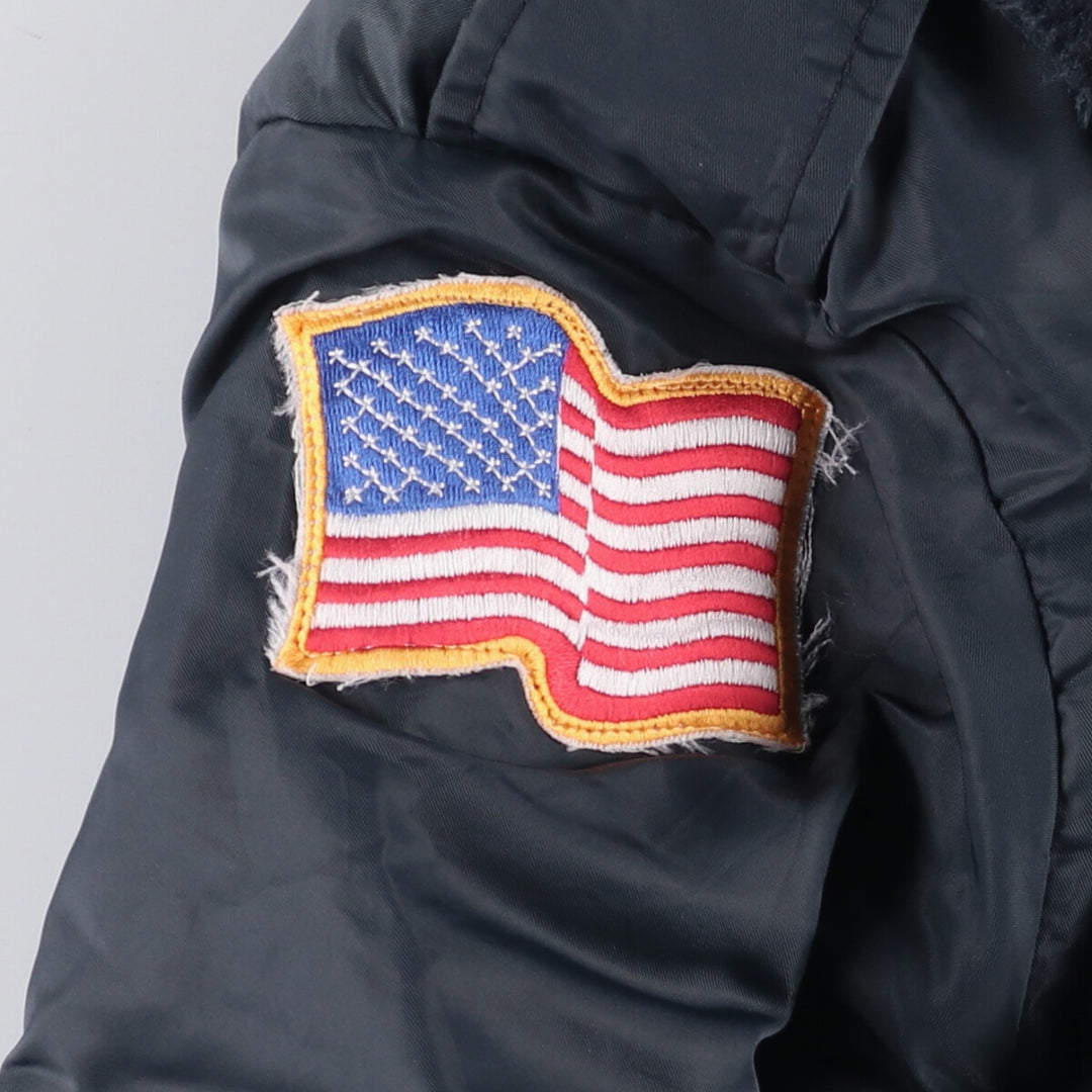 Vintage 1970s-1980'S Timber King B-15 style military flight jacket with stars and stripes, padded, size L, men's unclear navy blue type Vintage Second Hand