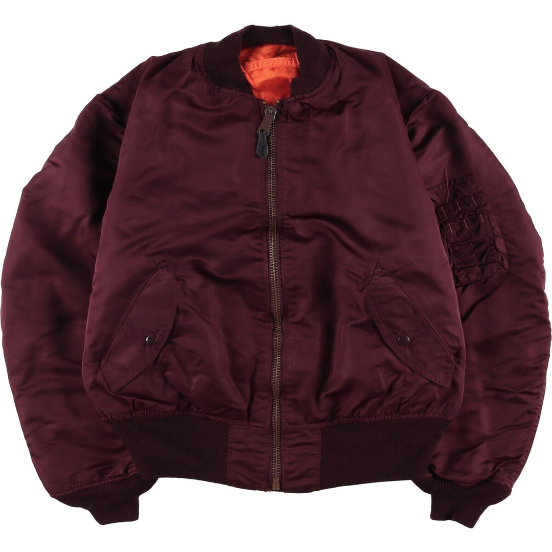 80s-90'S Civilian Alpha MA-1 Style Padded Military Flight Jacket, Made in USA, Men's Size L Nylon wine-red Vintage Second Hand