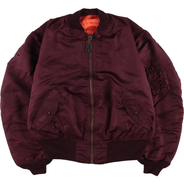 80s-90'S Civilian Alpha MA-1 Style Padded Military Flight Jacket, Made in USA, Men's Size L Nylon wine-red Vintage Second Hand