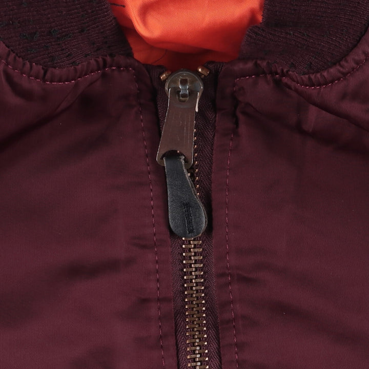 80s-90'S Civilian Alpha MA-1 Style Padded Military Flight Jacket, Made in USA, Men's Size L Nylon wine-red Vintage Second Hand