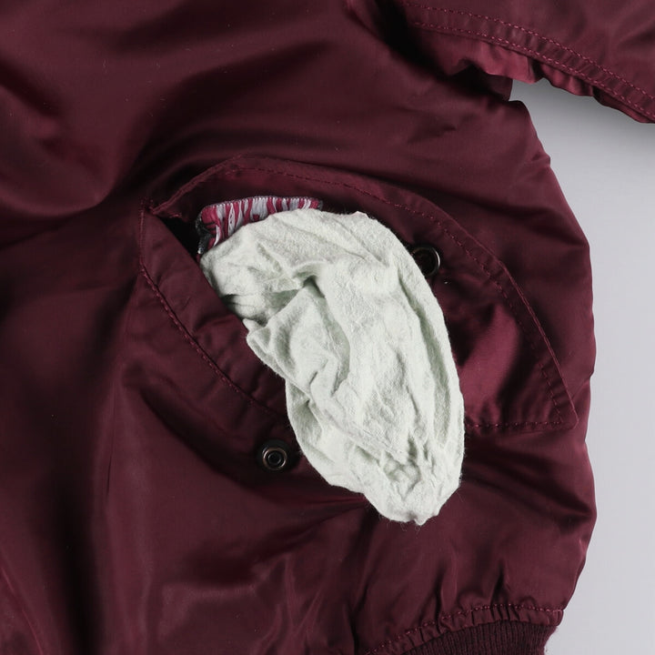 80s-90'S Civilian Alpha MA-1 Style Padded Military Flight Jacket, Made in USA, Men's Size L Nylon wine-red Vintage Second Hand