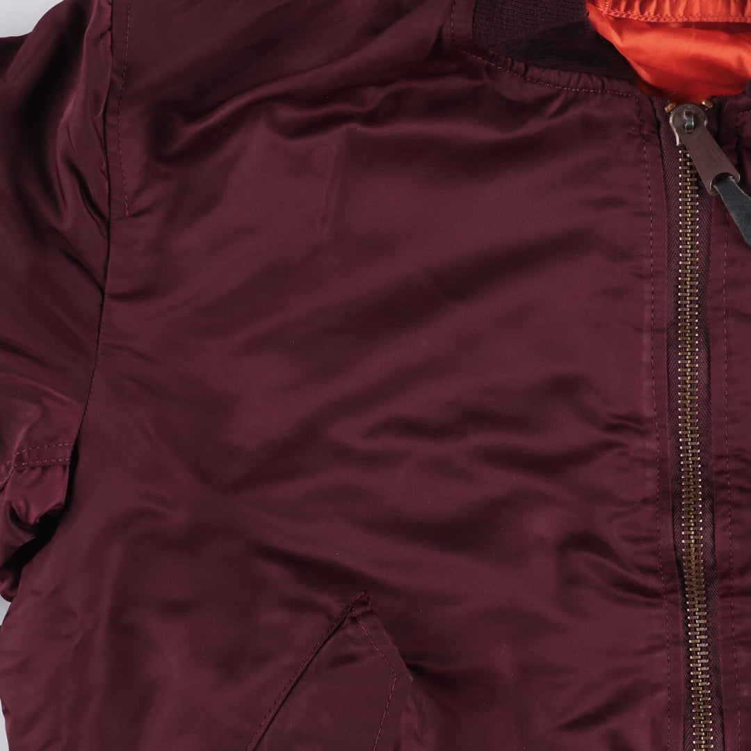 80s-90'S Civilian Alpha MA-1 Style Padded Military Flight Jacket, Made in USA, Men's Size L Nylon wine-red Vintage Second Hand