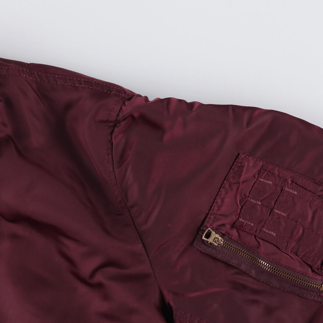 80s-90'S Civilian Alpha MA-1 Style Padded Military Flight Jacket, Made in USA, Men's Size L Nylon wine-red Vintage Second Hand