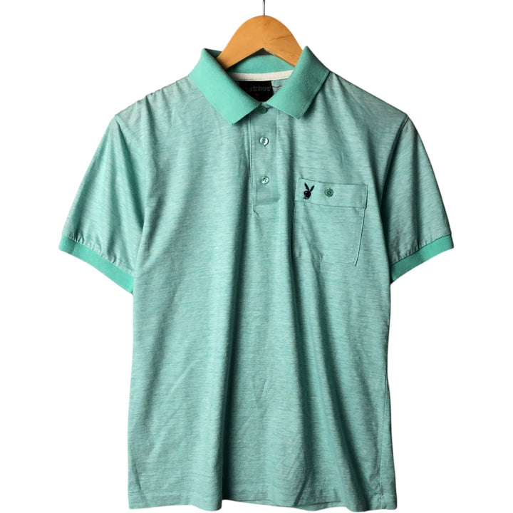 Playboy short sleeve polo shirt, women's size M polyester Blue type light blue Vintage Second Hand