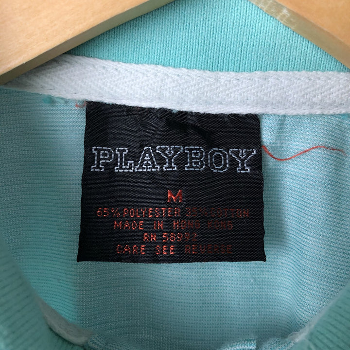 Playboy short sleeve polo shirt, women's size M polyester Blue type light blue Vintage Second Hand