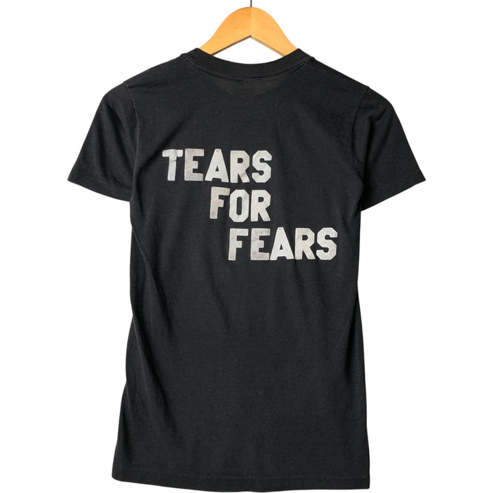 80'S Steadman Tears for Fears back print band t-shirt, band tee, made in USA, men's size S, vintage polyester black type Vintage Second Hand