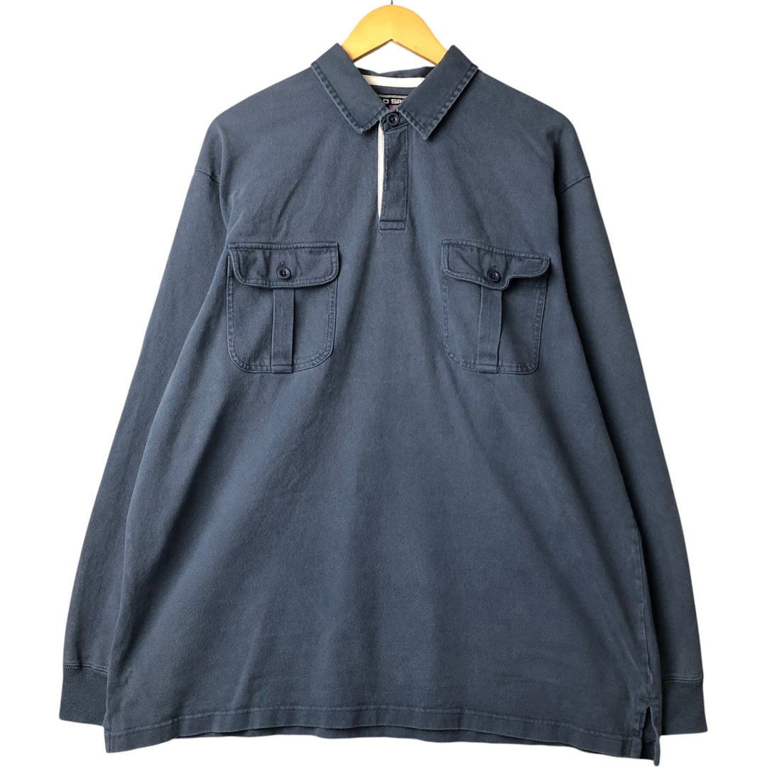 Vintage 90'S Ralph Lauren Polo Sportsman long-sleeved polo shirt, men's size XL cotton navy blue type Vintage Second Hand