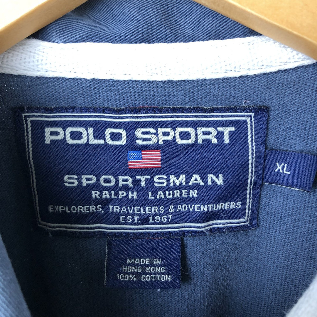 Vintage 90'S Ralph Lauren Polo Sportsman long-sleeved polo shirt, men's size XL cotton navy blue type Vintage Second Hand