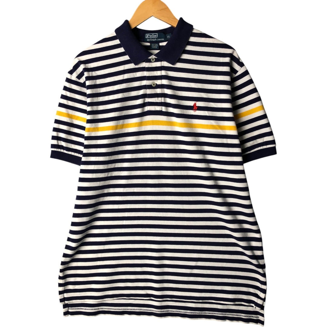 Ralph Lauren POLO by Ralph Lauren short sleeve striped polo shirt, men's size L cotton white type Vintage Second Hand