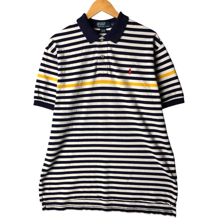 Ralph Lauren POLO by Ralph Lauren short sleeve striped polo shirt, men's size L cotton white type Vintage Second Hand