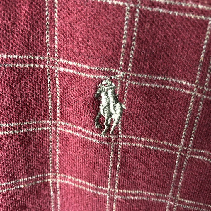 Ralph Lauren POLO by Ralph Lauren Check Pattern Short Sleeve Polo Shirt, Men's XL cotton wine-red Vintage Second Hand