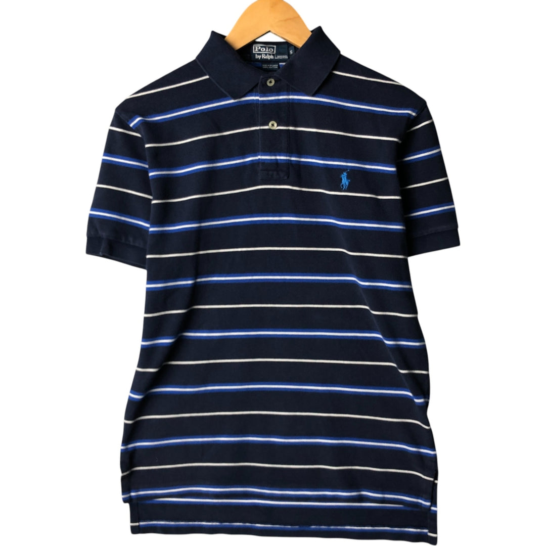 Ralph Lauren POLO by Ralph Lauren short sleeve striped polo shirt, size S for men cotton navy blue type Vintage Second Hand