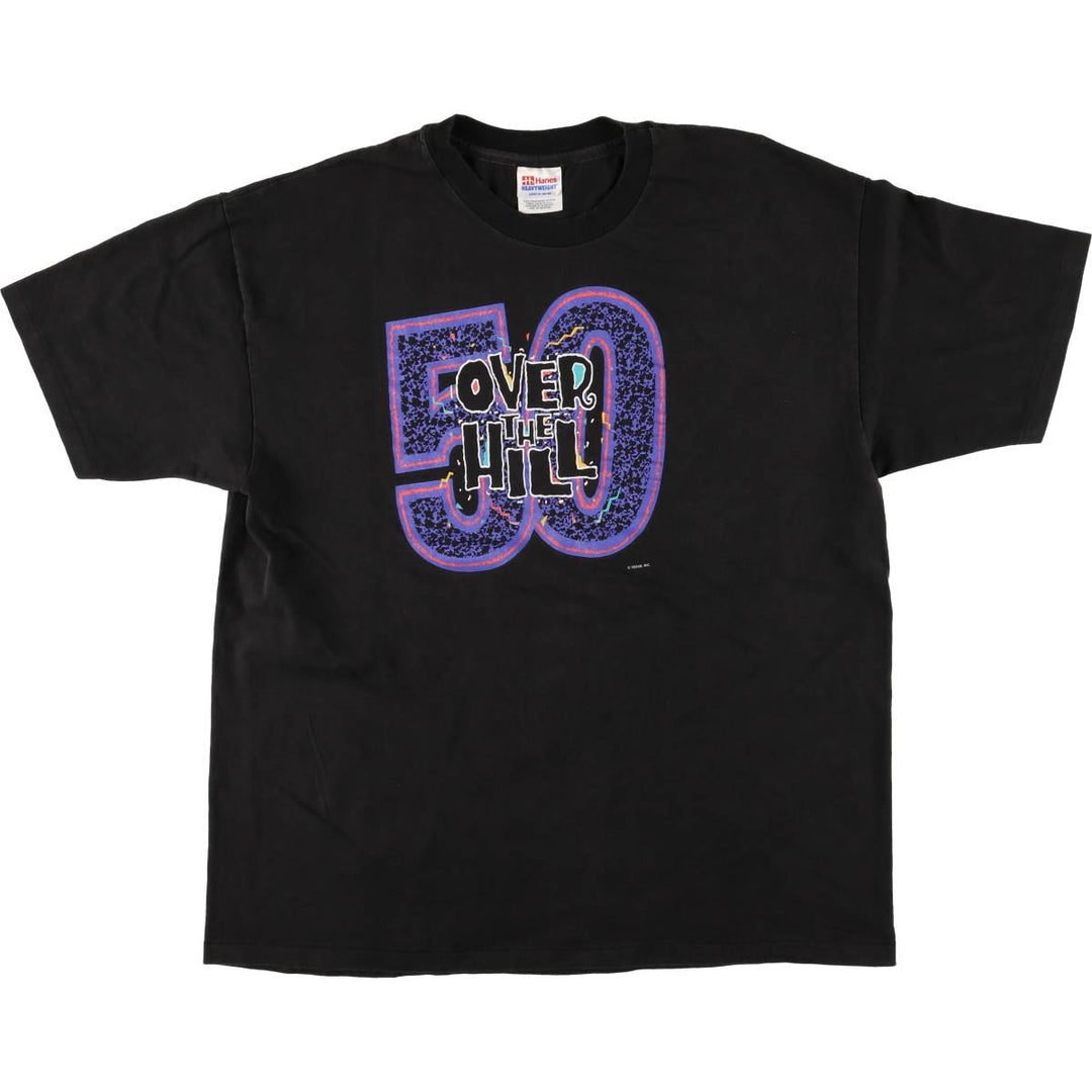 90'S Hanes Heavyweight Printed T-shirt Made in USA Men's XL Vintage cotton black type Vintage Second Hand