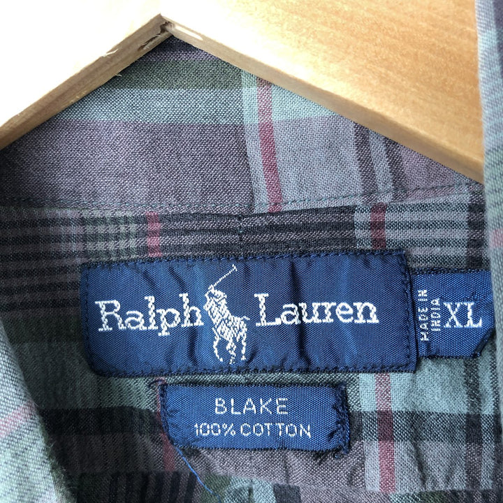 Ralph Lauren BLAKE short sleeve button down check shirt men's XL size cotton purple type Vintage Second Hand