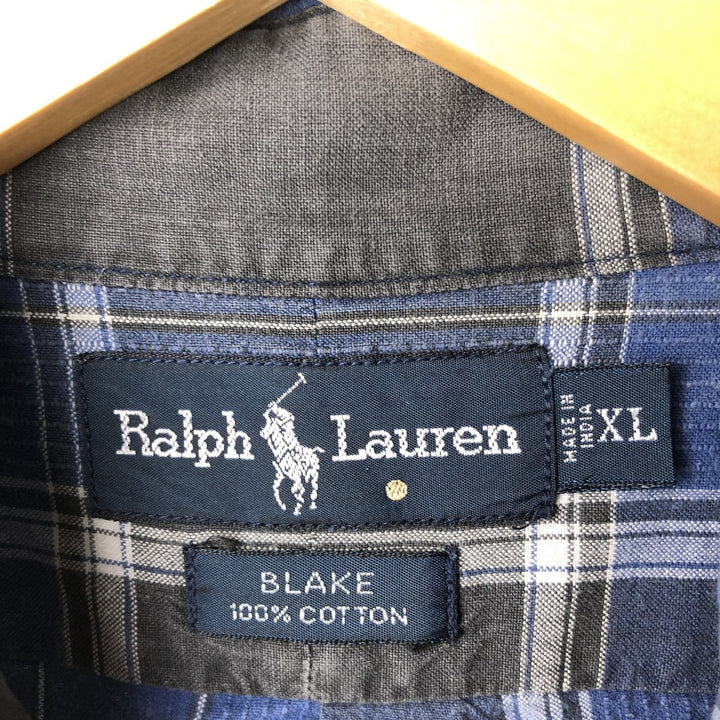 Ralph Lauren BLAKE short sleeve button down check shirt men's XL size cotton blue type Vintage Second Hand