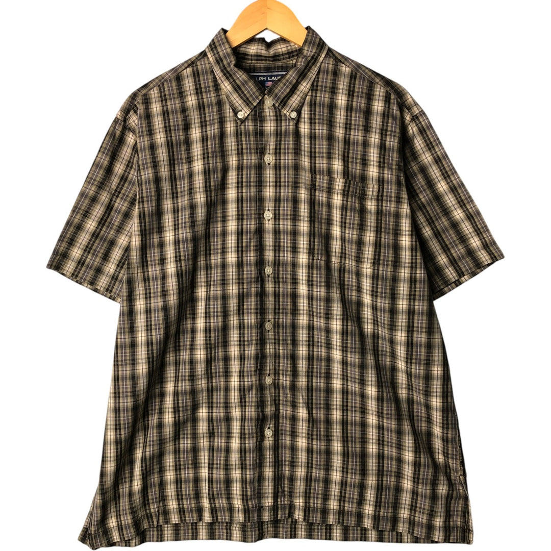Ralph Lauren RALPH LAUREN SPORT short-sleeved button-down check shirt, men's size L cotton black type Vintage Second Hand