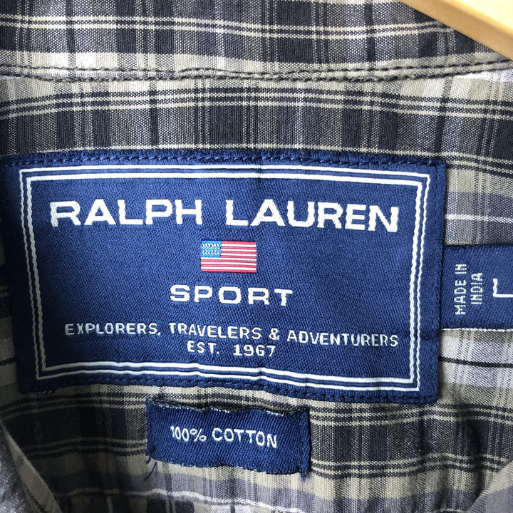 Ralph Lauren RALPH LAUREN SPORT short-sleeved button-down check shirt, men's size L cotton black type Vintage Second Hand