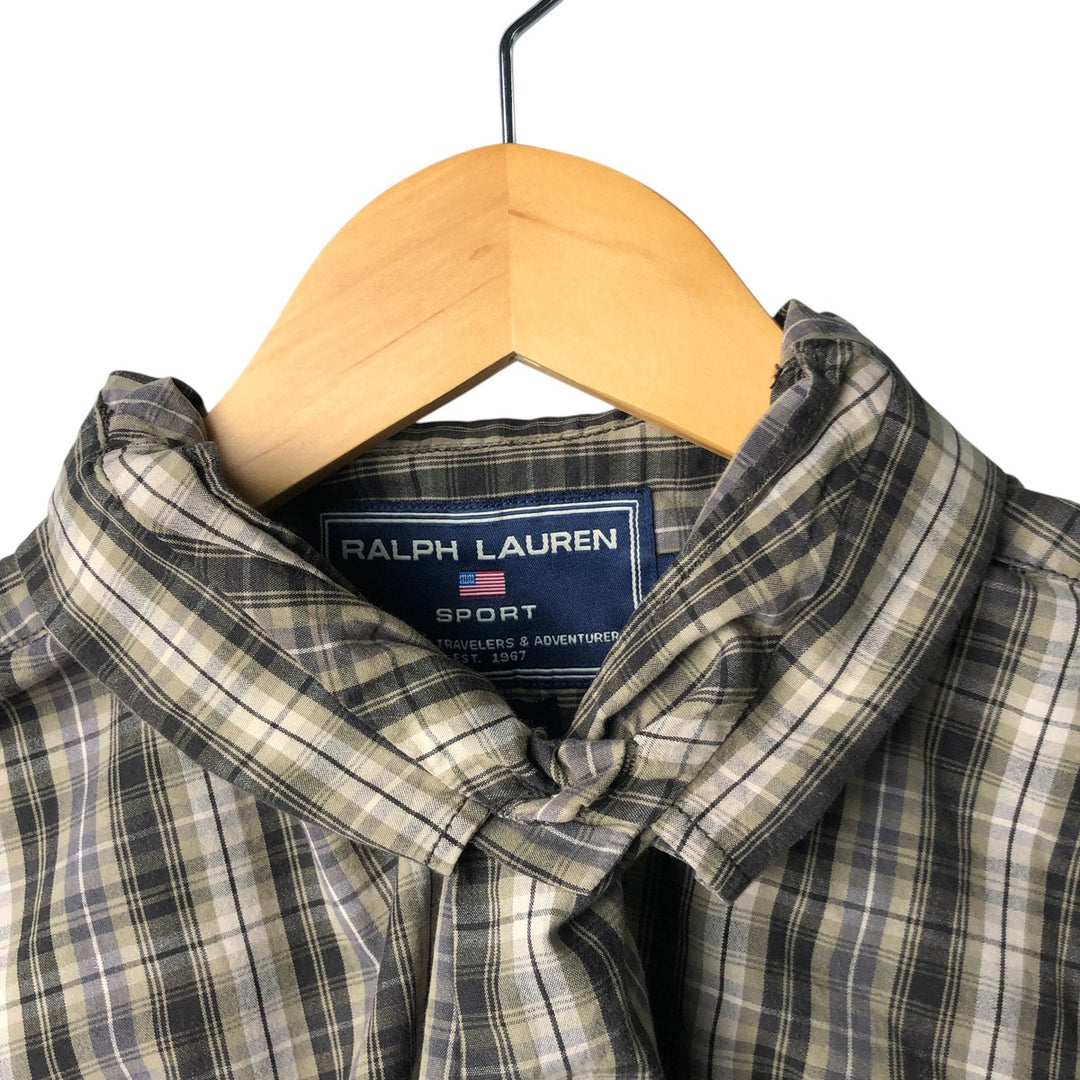 Ralph Lauren RALPH LAUREN SPORT short-sleeved button-down check shirt, men's size L cotton black type Vintage Second Hand