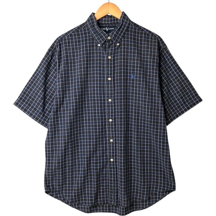 Ralph Lauren BLAIRE short sleeve button down check shirt, men's size L cotton blue type Vintage Second Hand