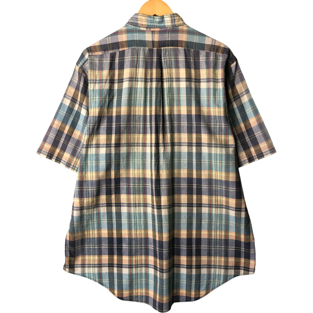 Ralph Lauren short sleeve button down check shirt, men's XL size cotton Blue type light blue Vintage Second Hand