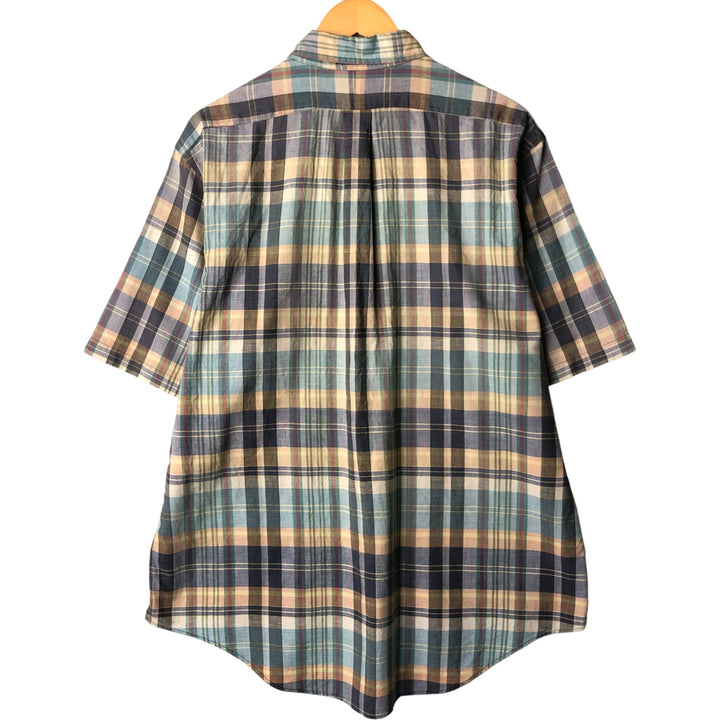 Ralph Lauren short sleeve button down check shirt, men's XL size cotton Blue type light blue Vintage Second Hand