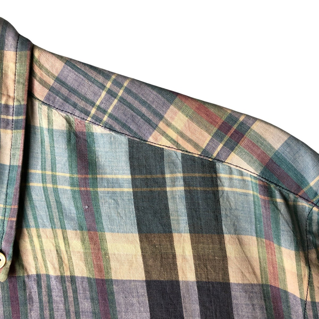 Ralph Lauren short sleeve button down check shirt, men's XL size cotton Blue type light blue Vintage Second Hand