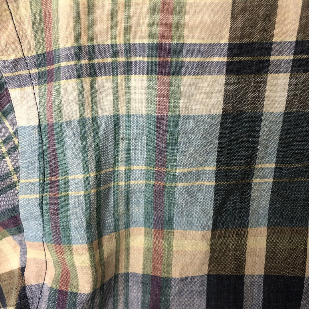 Ralph Lauren short sleeve button down check shirt, men's XL size cotton Blue type light blue Vintage Second Hand