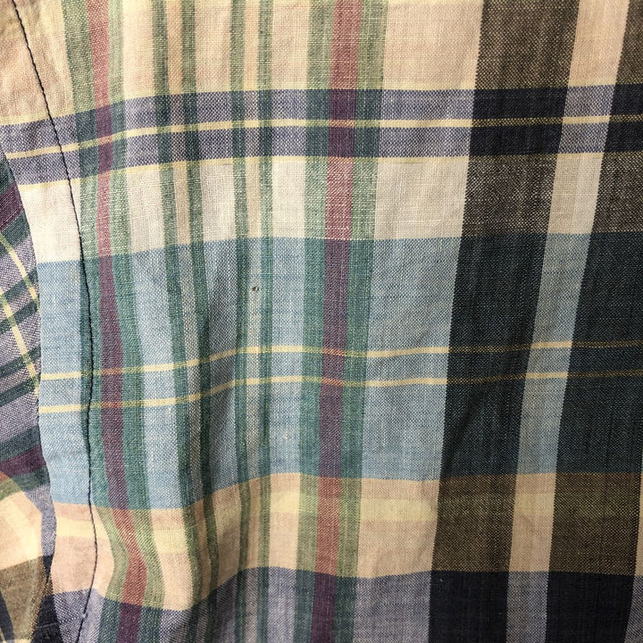 Ralph Lauren short sleeve button down check shirt, men's XL size cotton Blue type light blue Vintage Second Hand