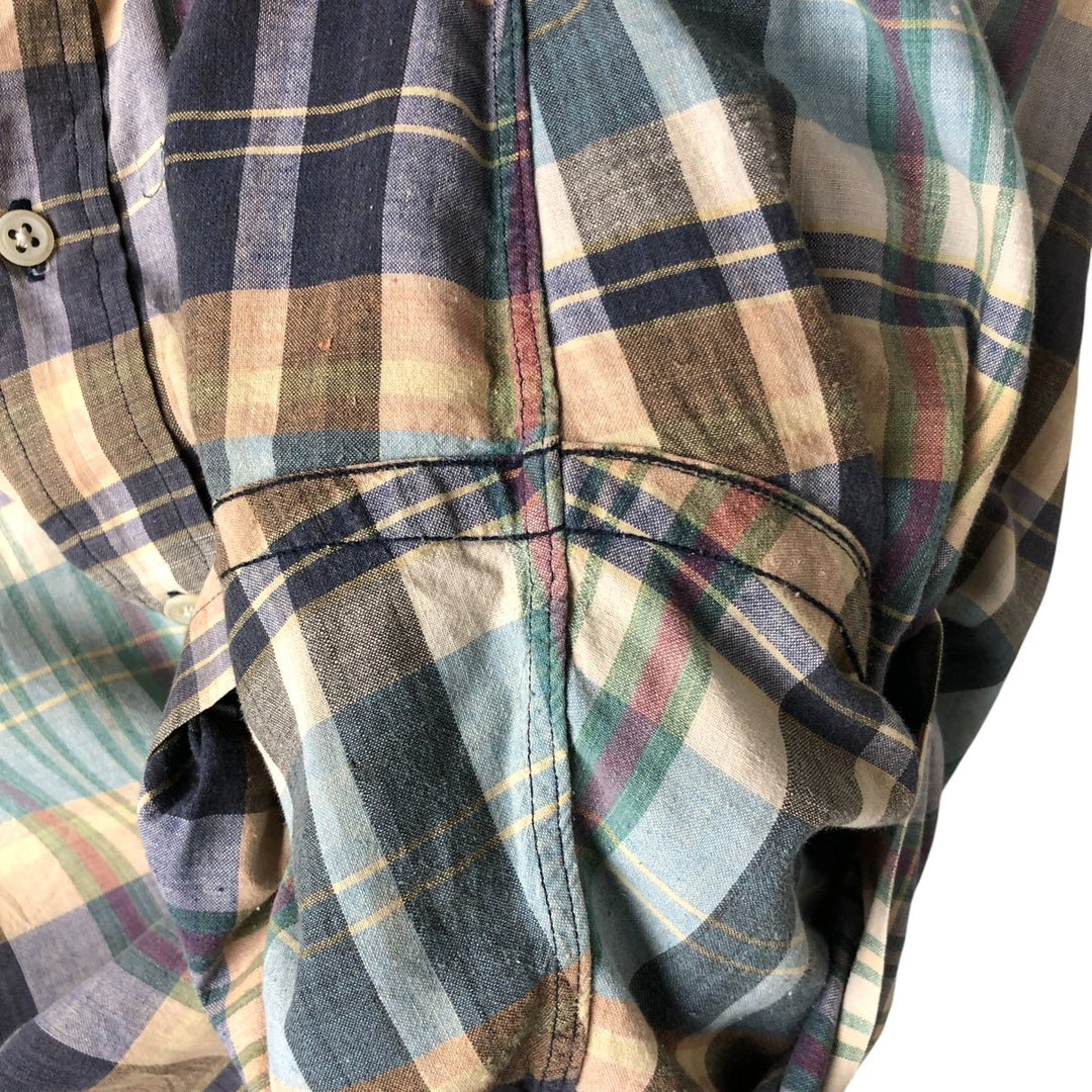 Ralph Lauren short sleeve button down check shirt, men's XL size cotton Blue type light blue Vintage Second Hand